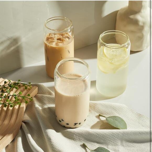 16oz Drinking Glassware with Bamboo Lid and Reuasable Straw(Set of 4) (Clear) - Picture 2 of 4